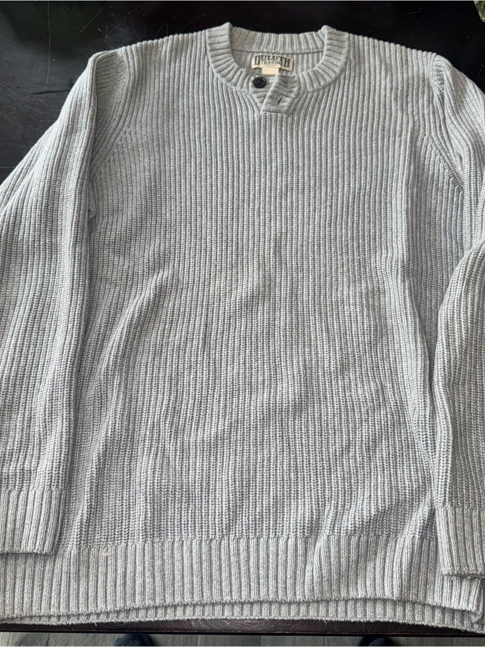 Duluth Trading Co Light Gray Ribbed Crewneck Sweater